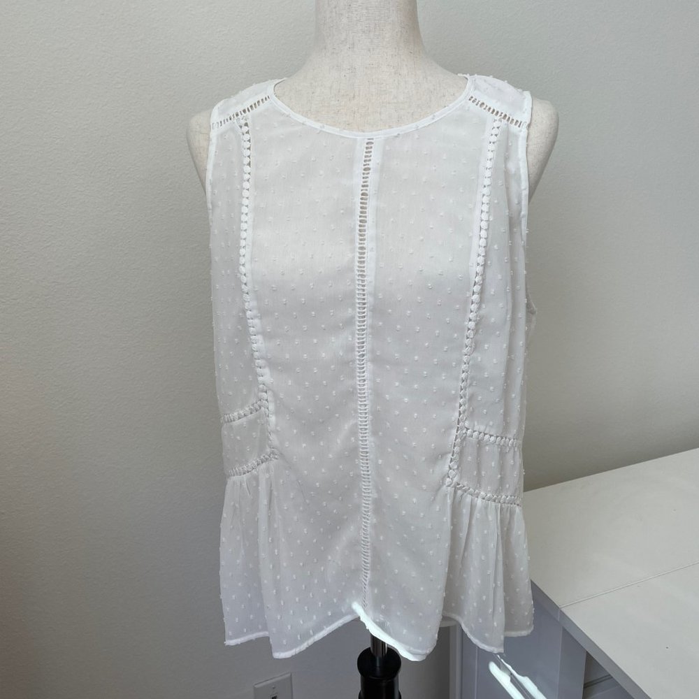 Daniel Rainn Swiss Dot Embroidered Lace Flouncy Peplum Sleeveless Blouse - Picture 2 of 14